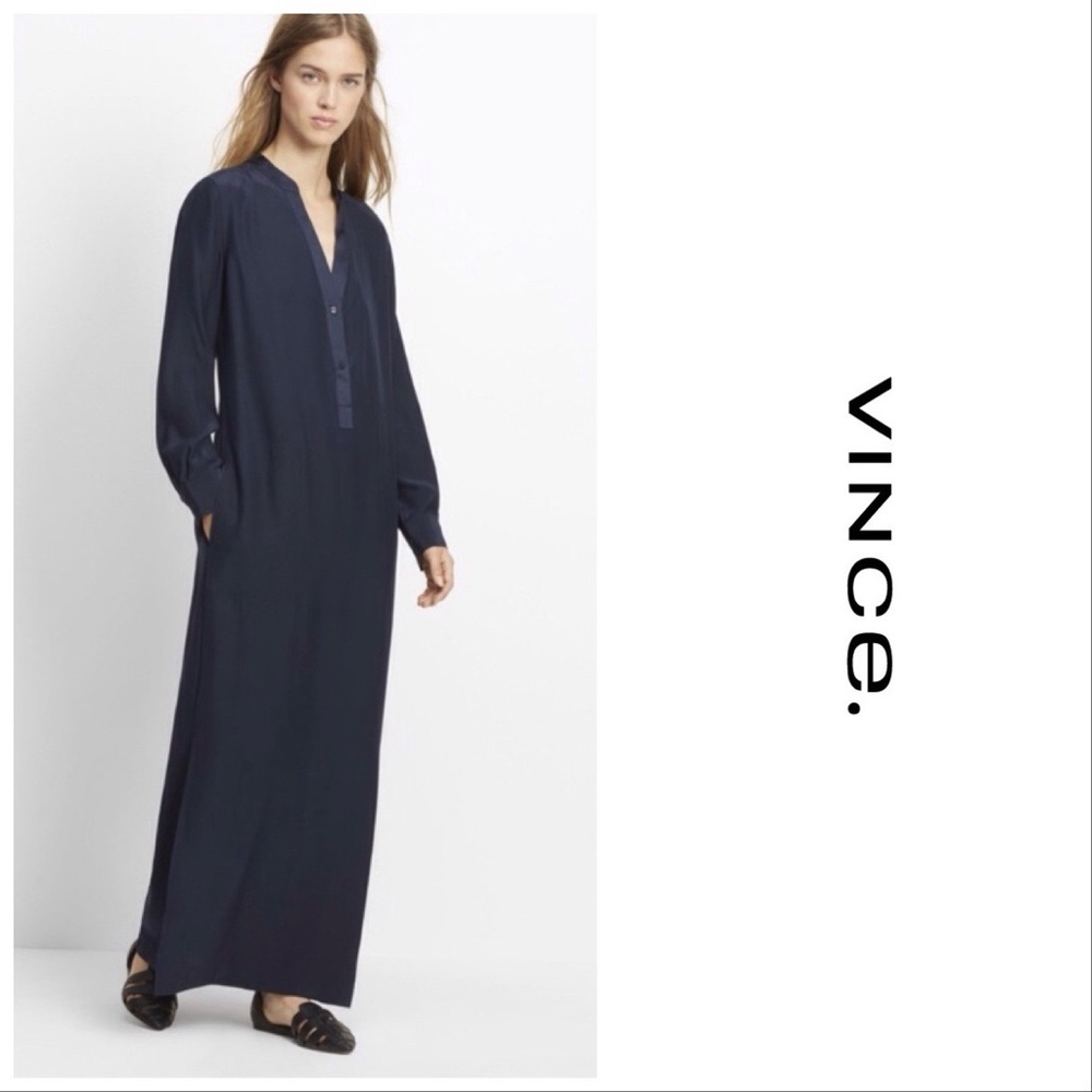 VINCE | Silk Long Sleeve Tunic Maxi Dress EUC 10